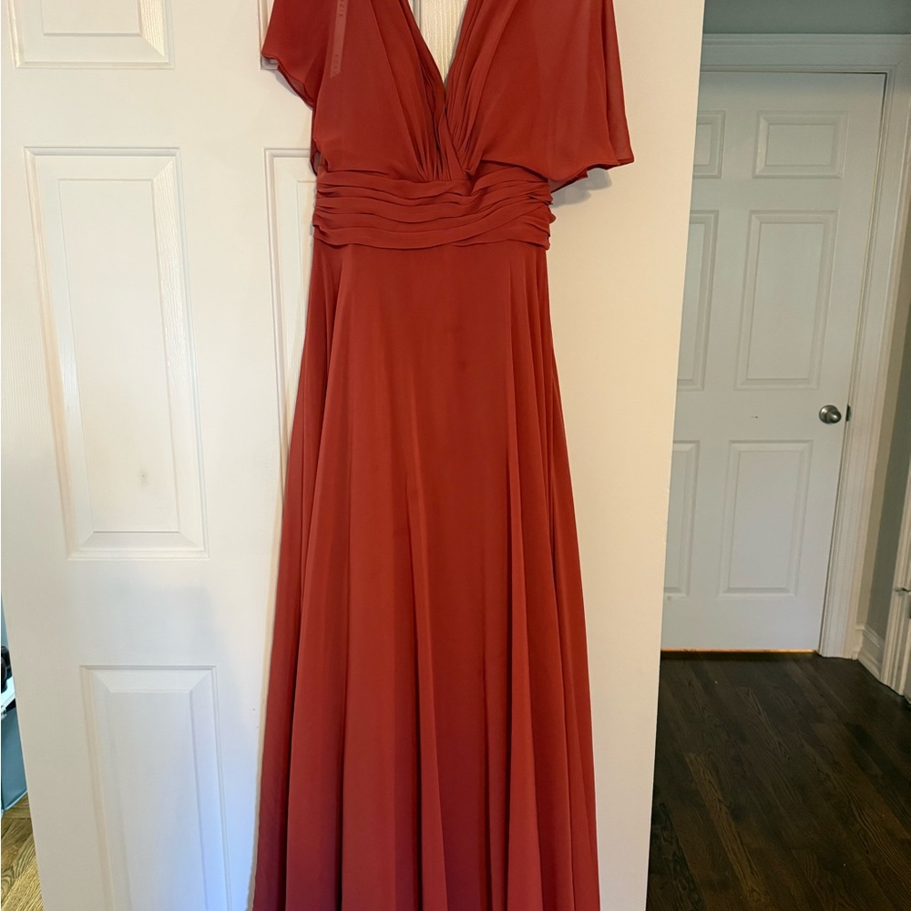 Azazie Rust Maxi Dress with Flutter Sleeves